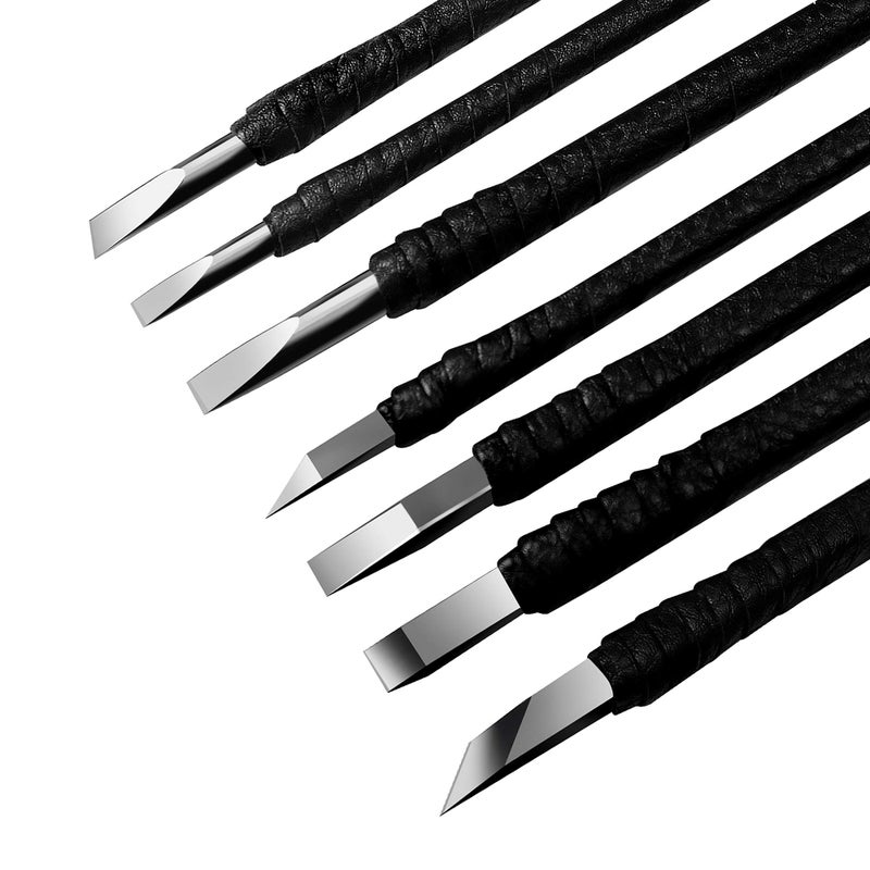 YOGEON Wood Carving Tools, 7 in 1 Professional Tungsten Steel Wood Carving Set with PU Leather Roll Bag, Shorter Handle for Easier Control, Woodworking DIY Arts Crafts for Professionals&Beginners - Image 2